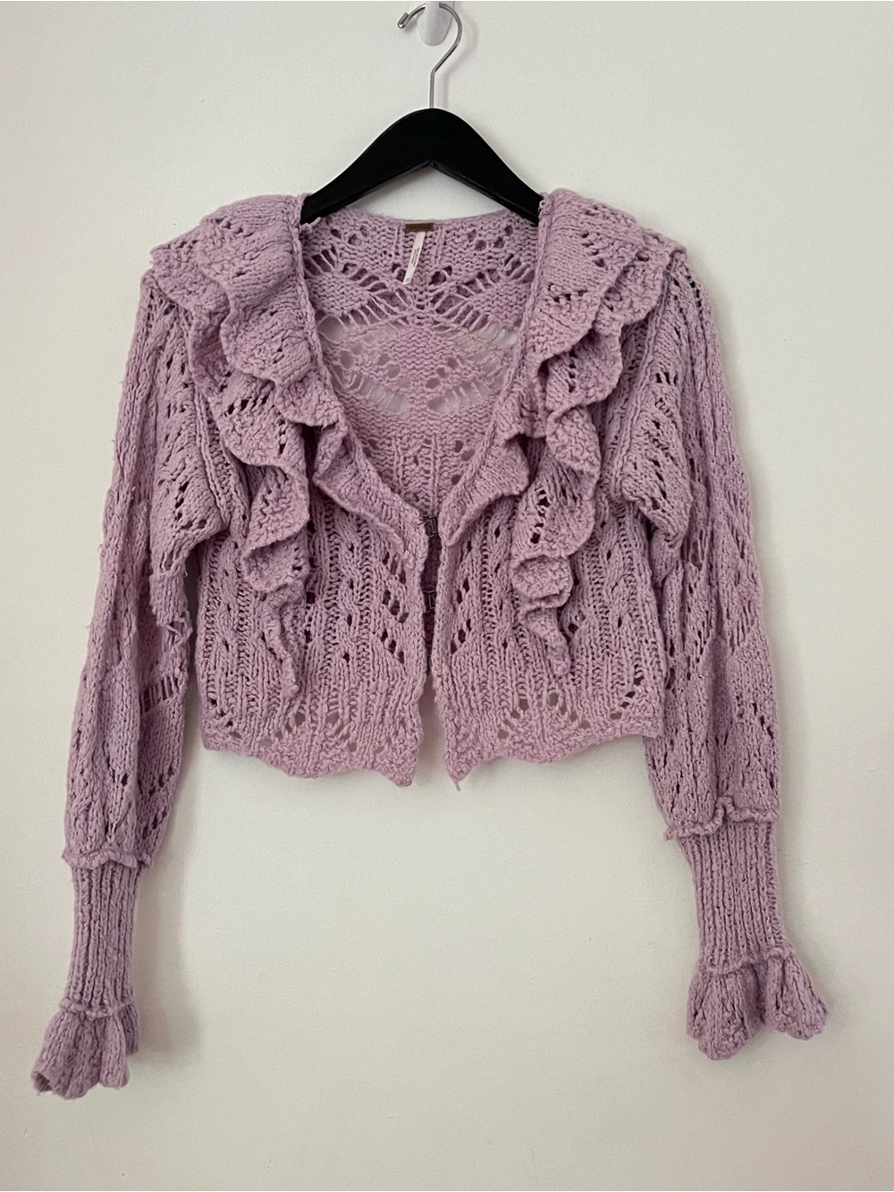 Free people Avery Lace Knit Ruffle Cardi Sweater cropped